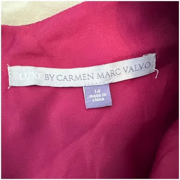 Luxe by Carmen Marc Valvo Magenta Rosette Brocade Dress Size 14 - Picture 6 of 8